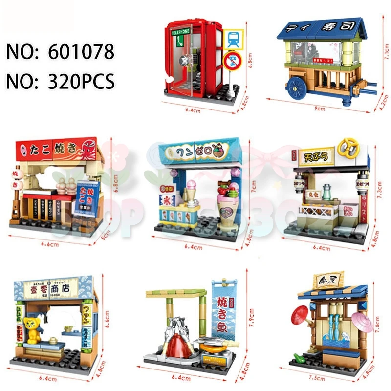 DIY Mini Street View Japanese-style Series Sushi Bar Takoyaki Shop Dorayaki Grocery Store Creative Building Blocks Toys For Kids | Игрушки и