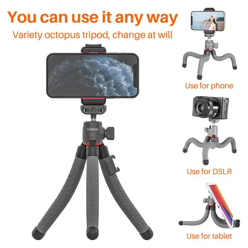 Ulanzi MT-19 Flexible Octopus Tripod for DSLR Smartphone 1/4'' Monopod With Cold Shoe Phone Holder 360° Adjust Ball Head |