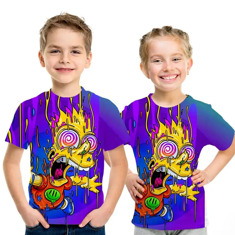 Новинка; летние детские футболки с принтом Симпсона Снупи и других анимационных персонажей; модная уличная футболка с короткими рукавами для мальчиков и девочек