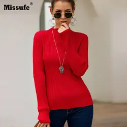 Missufe вязаные свитера с высоким воротом Осенние тонкие элегантные однотонные пуловеры женские джемперы повседневные обычный женский