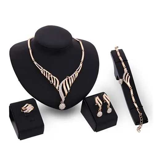 

Girl Luxury Wedding Party Gift Hollow Chain Necklace Ring Bracelet Earring Jewelry Set New Chic