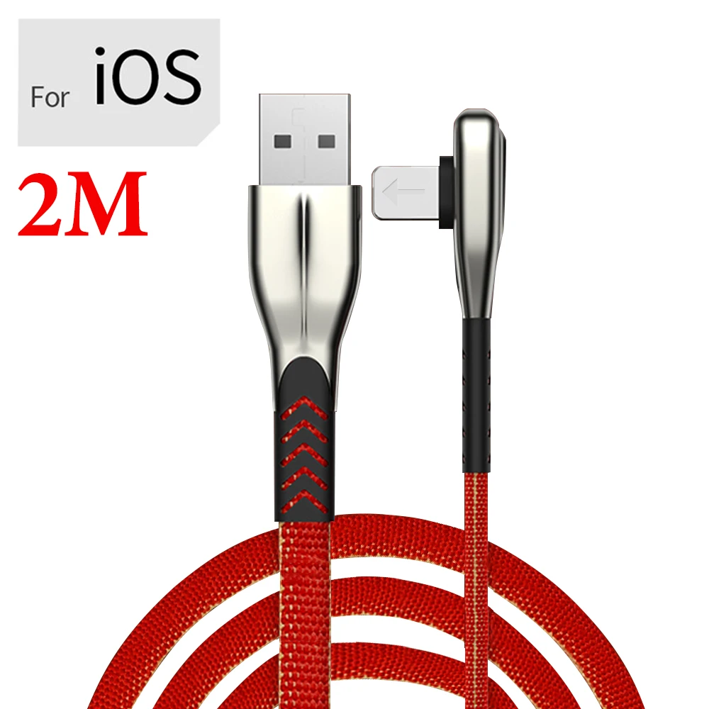 3 А кабель для быстрой зарядки samsung для Xiaomi для iOS type-C type C Micro USB кабель для зарядки мобильных телефонов 1 м 2 м локоть кабель для зарядки - Цвет: Red-2m-ios