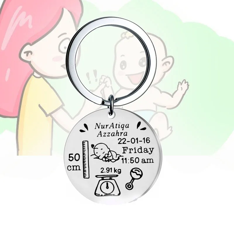 

Personalized Baby Birthday Keychain Highlighted with Weight,height Keyring Mirror polish Stainless Steel Private Custom Brelok