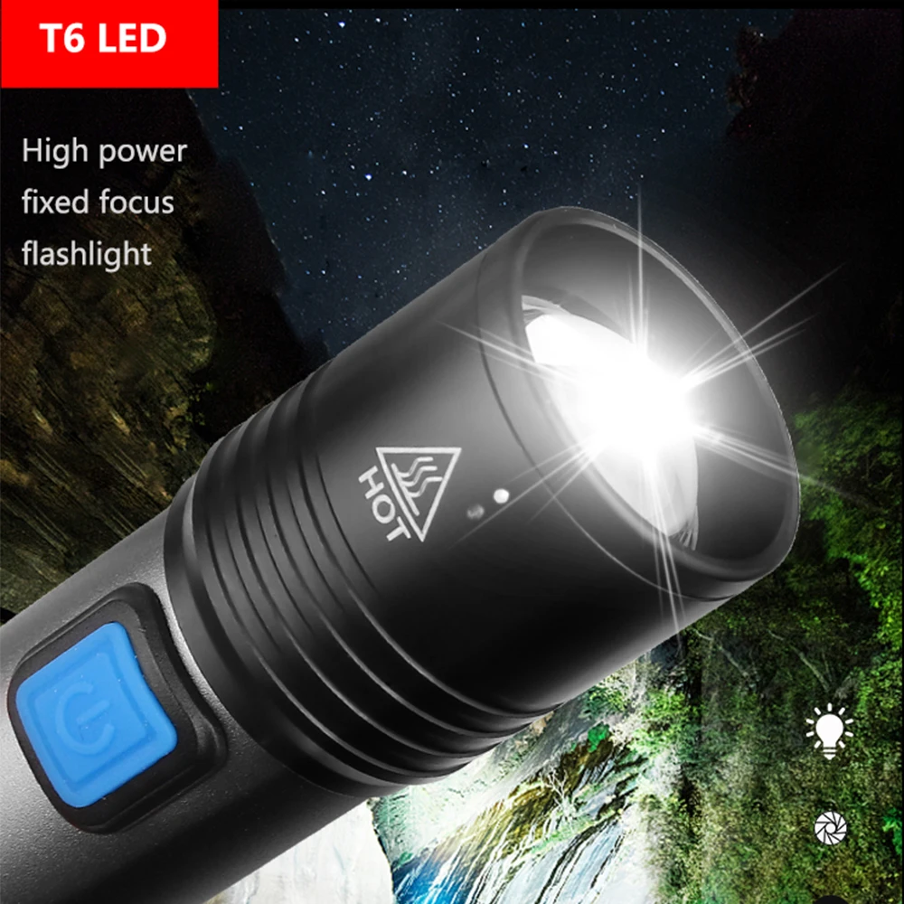 Мини-фонарик USB Перезаряжаемый фонарик водонепроницаемый фонарь T6 светодиодный фонарик Портативный зум-фонарик со встроенным аккумулятором