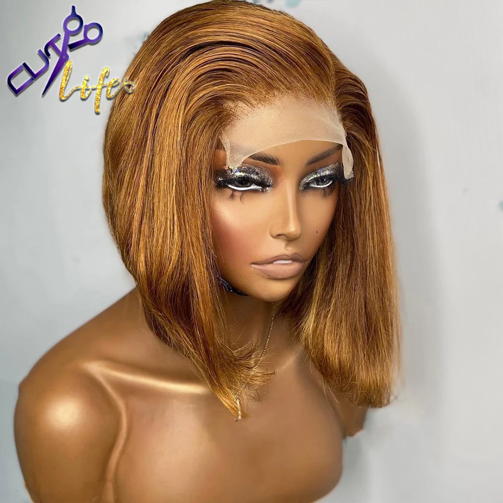Short Straight Bob Wig Honey Blonde Wig 30 Color 13X4 Lace Front Ombre Remy Brazilian Preplucked Natural For Black Women