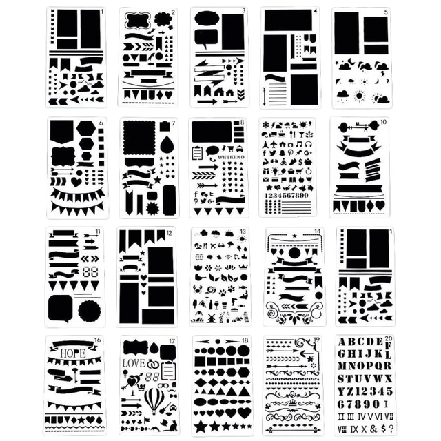 XRHYY 1Pcs bullet journal stencil Set Plastic Painting template stencil  ruler White&Thin Art Templated for DIY