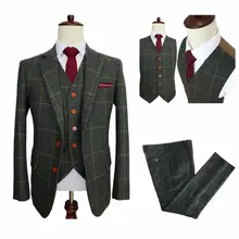 Wool Blend Ckeck Tweed Men Wedding Suit Groom Tuxedo Suit Blazers Retro Tailor