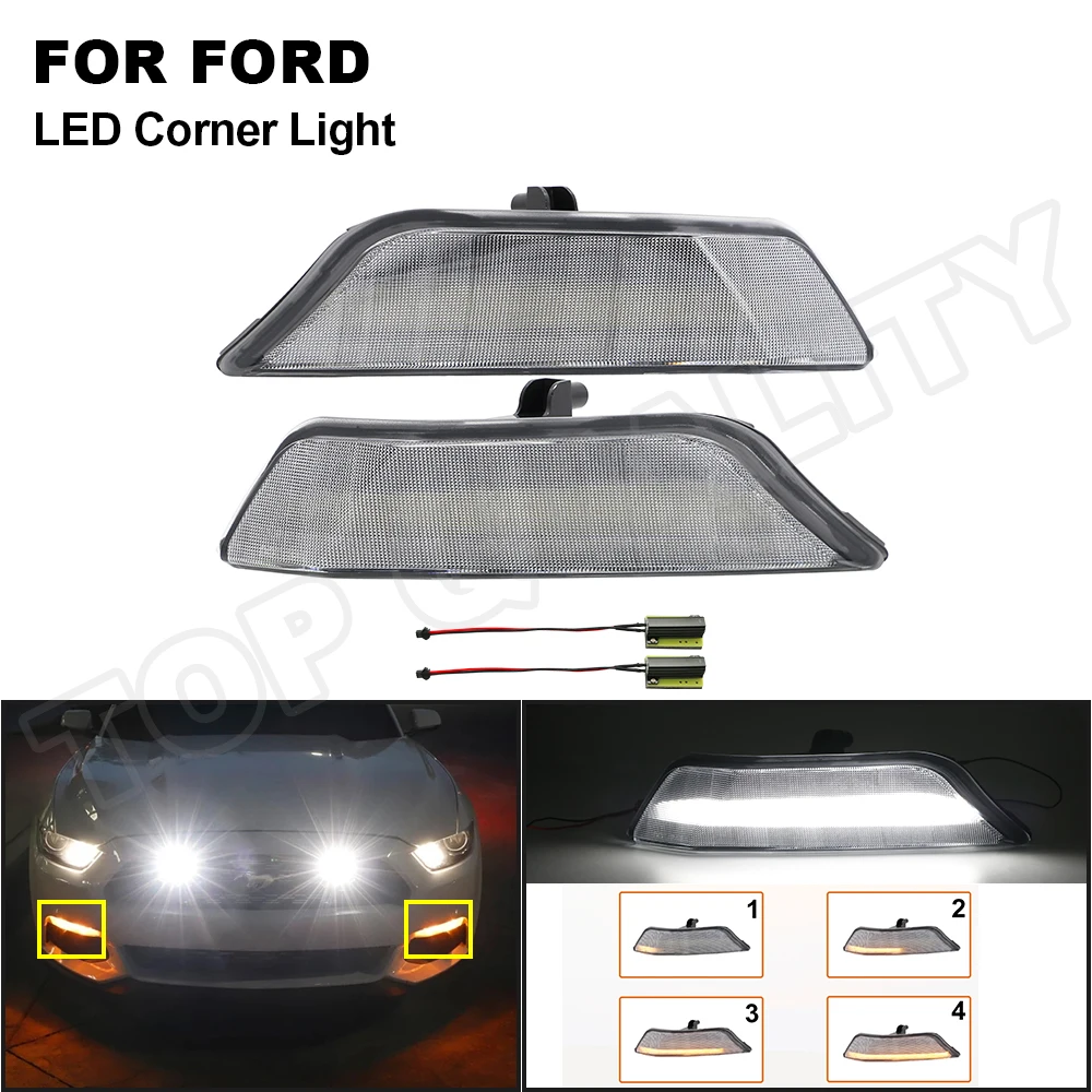 2Pcs LED Dynamic Blinker Turn Signal DRL Daytime Running Light Amber+White For Ford Mustang 2015 2016 2017 Error Free