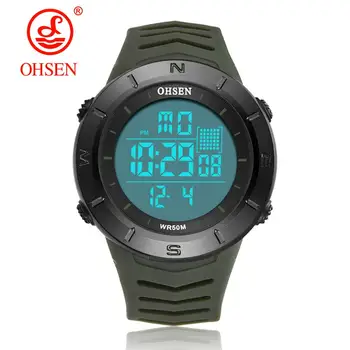 

Digital LED Men Sport Watch Stopwatch 50M Diving Green Militar man Wristwatch Yellow Fashion bracelet Watch relogio masculino