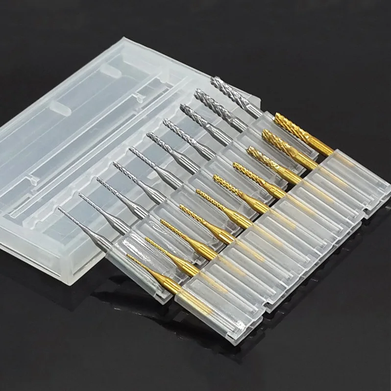 

10-piece 0.8-3.175mm Outdoor Tool Household Set Titanium Carbide Coated CNC Engraving Edge Cutter Router Tips Mill PCB Machine