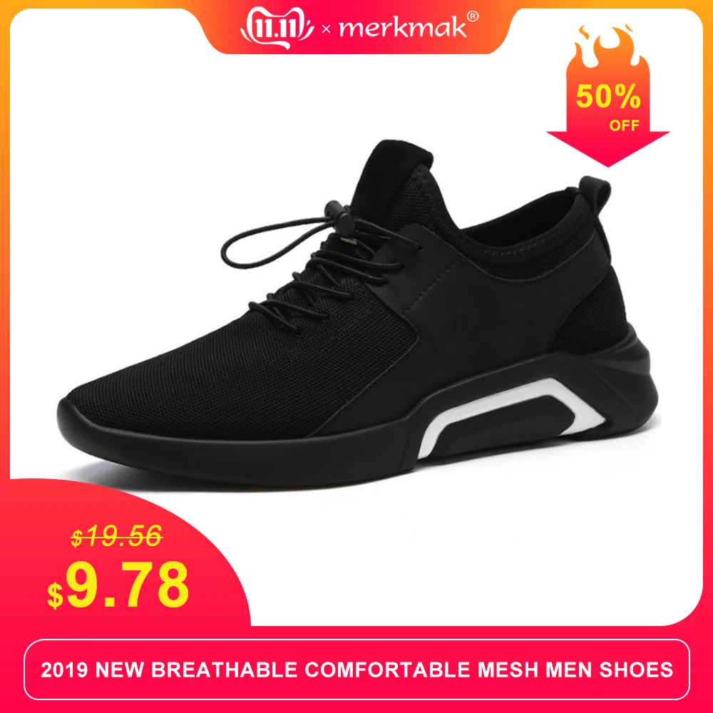 Comprar Marca merkmak 2019 nuevos zapatos de malla cómodos transpirables para hombre, zapatillas casuales ligeras para caminar, calzado de moda con cordones