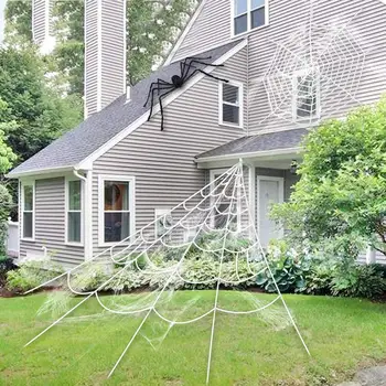 

GloryStar Trigonometry Spider Web with Elastic Spider Cotton for Outdoor Courtyard Halloween Party Decor