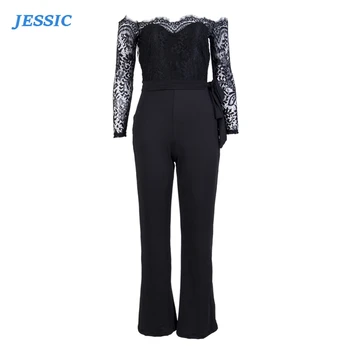 

JESSIC 2020 New Women Lace Floral White Color Long Sleeve Jumpsuit Romper Clubwear Playsuit Bodycon Party Trousers Female