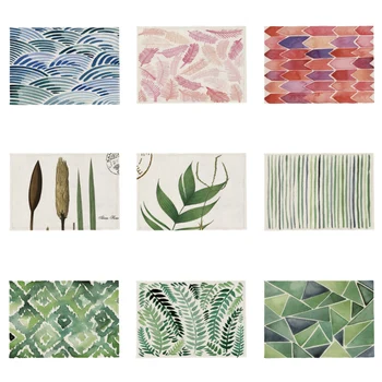 

Green Natural Place Mat Decoration Mantelpiece Hemp Tablecloth Interesting Geometry Fern Rose Lines 42 * 32Cm Plant Table Mat