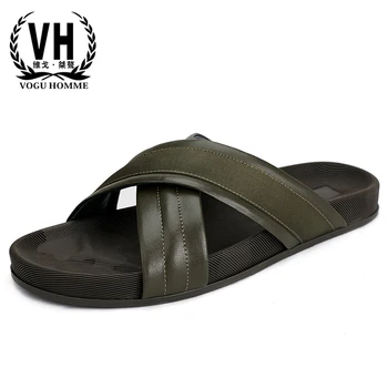 

Slippers Male Leisure High Quality Genuine Leather Outer Wear Beach Sandals fender summer men genuine leather slippers cowhide