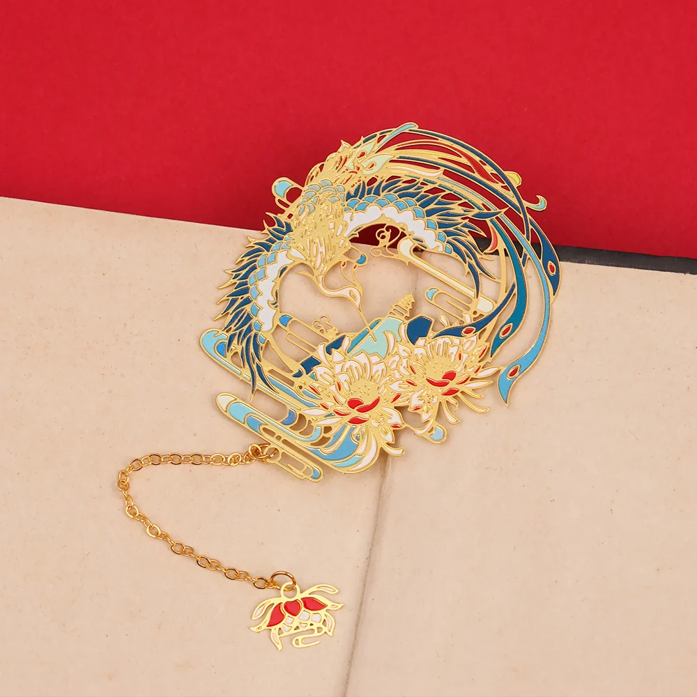 Metal Bookmark Chinese Retro Style Carving Vintage Hollow Out Book Clip With Pendant Pagination Mark School Supplies Gift