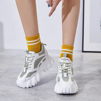 

Spring new heightened leather casual sports shoes Korean version of the wild thick bottom lace up running shoes for women ZP-233