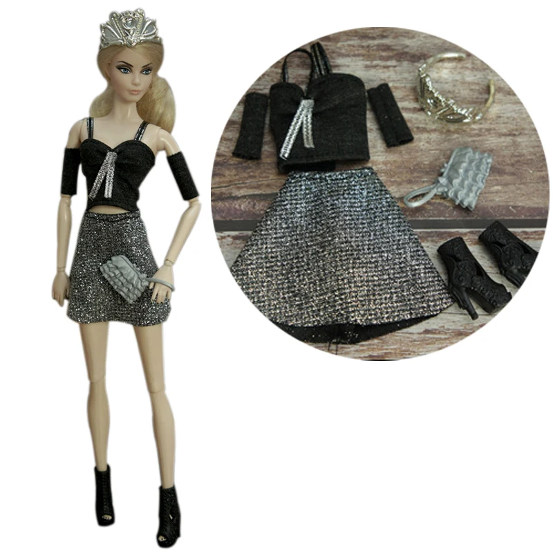 Fashion Outfits For Barbie Doll Clothes Set For Barbie Shirt Pants Shoes Glasses Crown Purse Hat Toys 1/6 Dolls Accessories