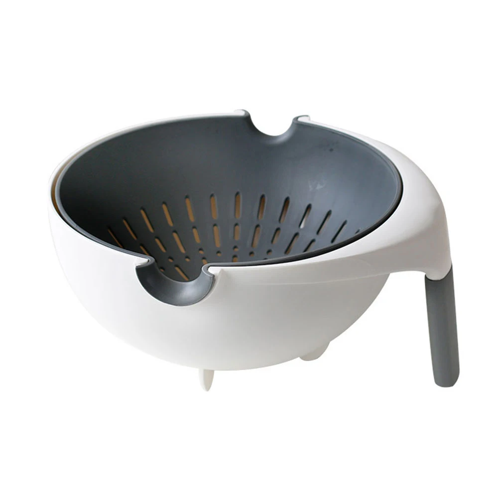 Rotatable Drain Basket Double-layer Plastic Houshold Strainer Drain Basket for Vegetable Noodles Fruit - Цвет: White