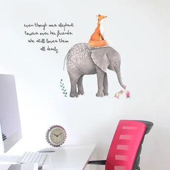 

Big Elephant Fox and Mice Animals Wall Stickers Cursive Lettering Quotes Wall Decals