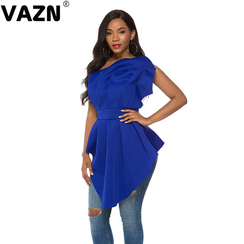VAZN KEN21245, летняя, последняя мода, для молодых леди, для заметок, сексуальные, Клубные, модные, одноцветные, с открытыми плечами, асимметричные, тонкие, Длинные футболки