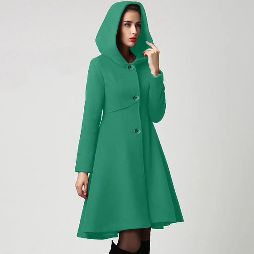 Зимнее женское пальто manteau femme, накидка с капюшоном, элегантное женское Шерстяное Пальто с карманами на талии, abrigo mujer casaco feminino