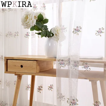 

Pastoral Floral Curtain for Living Room Embroidery Voile Lace Delicate Fabric Tulle Drape Window Sheer Balcony S589#40