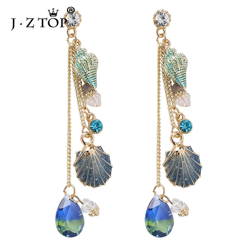 

Women New Sea Jewelry Imitation Pearl Drop Earrings Conch Shell Earring Crystal Water Droplets Tassel Earrings Summer Beach Wind
