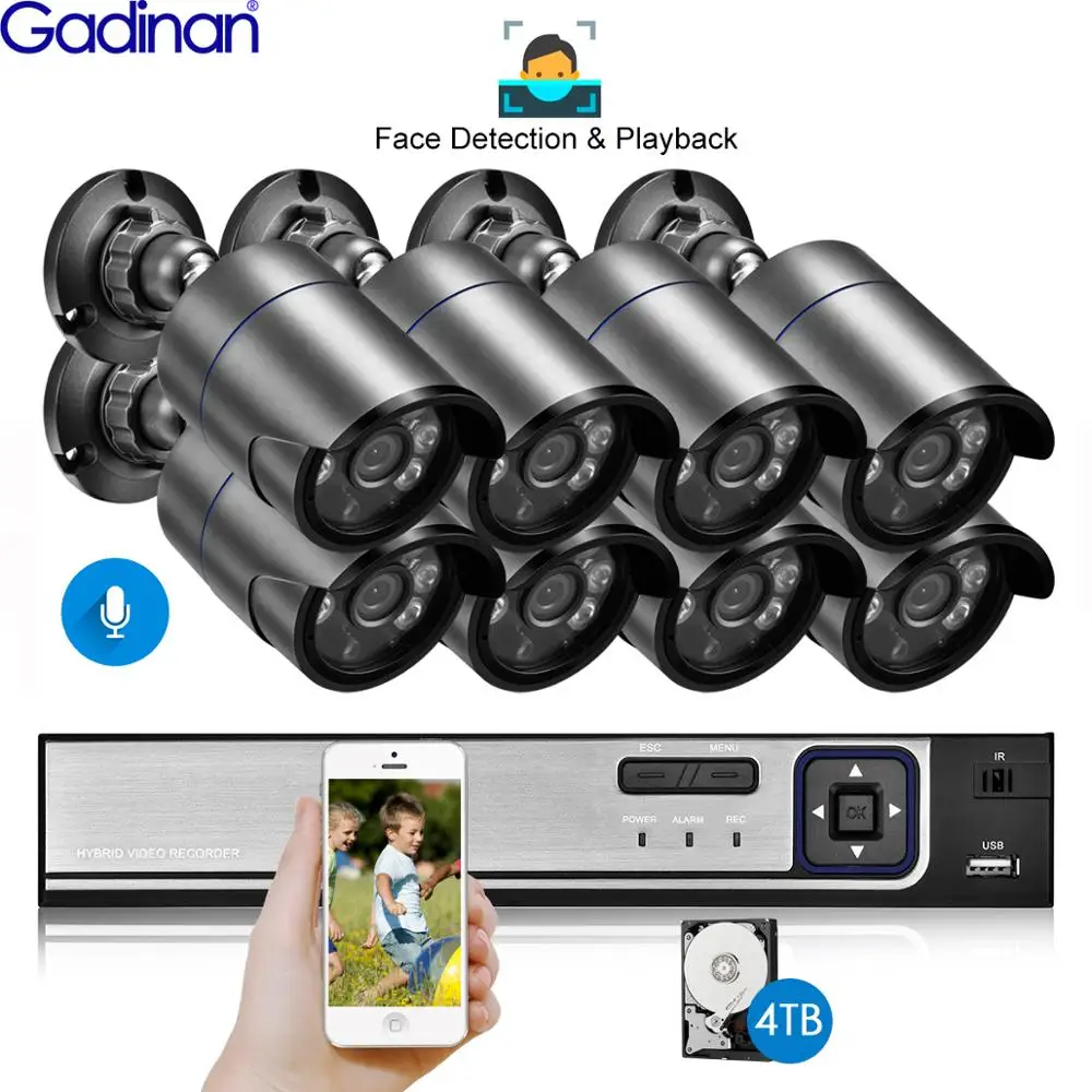  Gadinan 8CH 5MP HDMI POE NVR Kit CCTV System Face Detection Playback 5.0MP Outdoor Audio Record IP  - 4.00018E+12