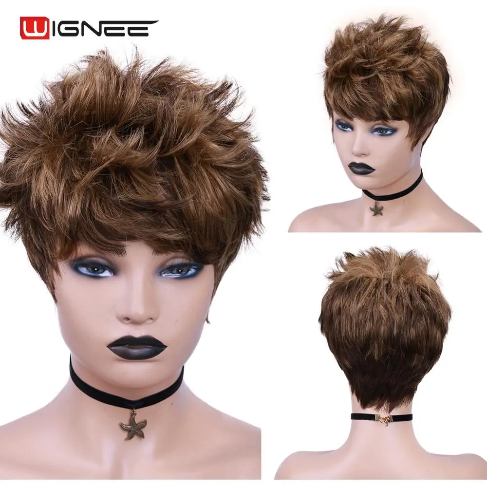 Good Buy Wigs Short Human-Hair Glueless Wignee Full-Machine Brazilian Spiral-Curl Brown Black exoD5GYby