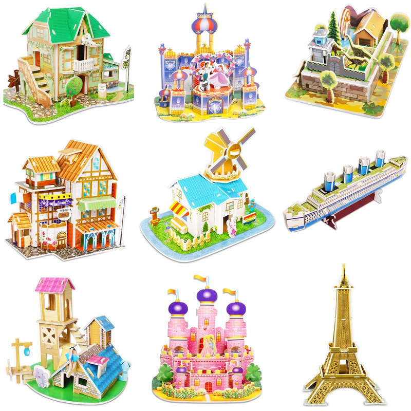 

3D DIY Puzzle Castle Model Cartoon House Assembling Paper Toy Kid Early Learning Construction Pattern Gift Children House Puzzle