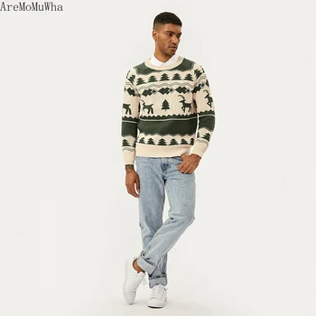 

AreMoMuWha 2020 Winter New Retro Knit Sweater Nordic Iceland Wind Vintage Sweater Raglan Sleeves Slim Sweater Deer Mens QX1365