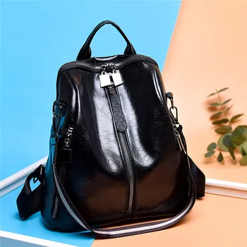 

Backpack Female PU Leather Soft New Fashion Trend Simple anti-theft Multifunctional Black Backpack For Female 2020 New