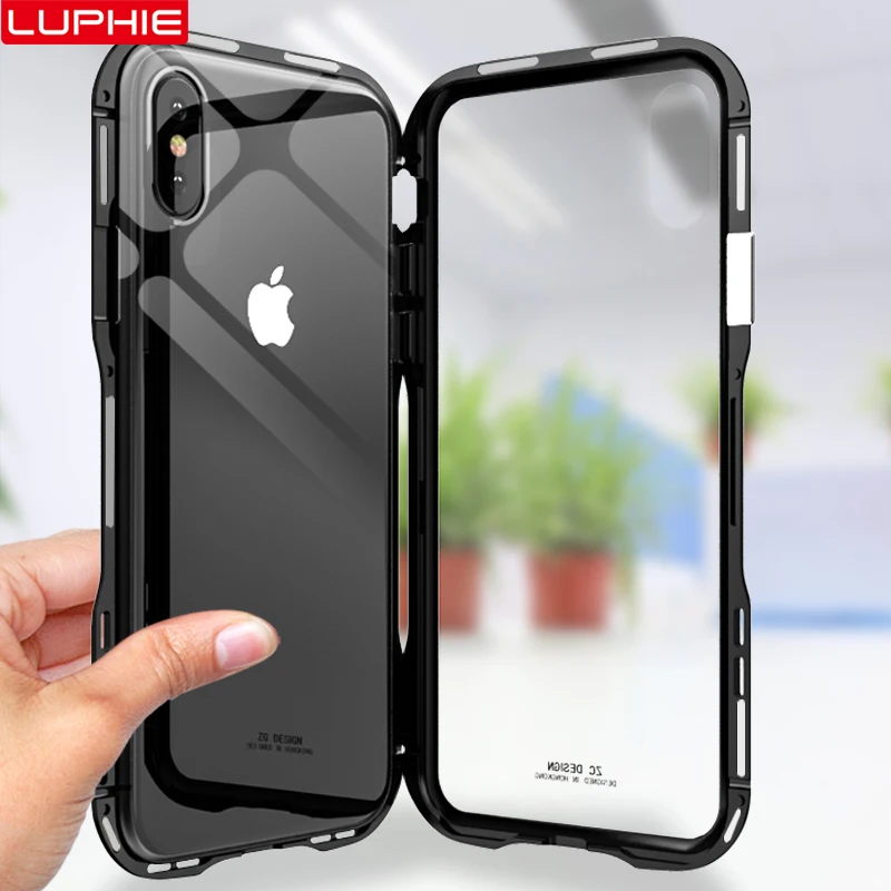Магнитный чехол для iPhone X XS Max XR 8 7 Plus, Магнитный чехол s, прозрачная стеклянная задняя крышка, чехол для iPhone 7 8 Plus X, металлический бампер
