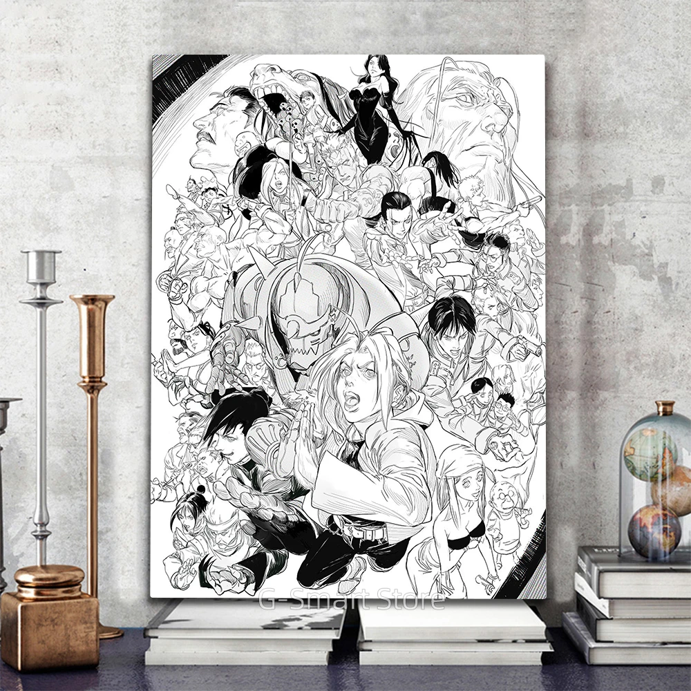 Hunter X Hunter Noir Et Blanc Hunter X Hunter – affiche de dessin animé japonais, personnage noir et blanc,  peinture sur toile imprimée, mur d'art, décor de maison moderne | AliExpress