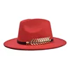 Chapeau Vintage classique en feutre jazz fedora, chapeau à grand bord, cloche cowboy panama pour femmes et hommes, noir et rouge ► Photo 2/6