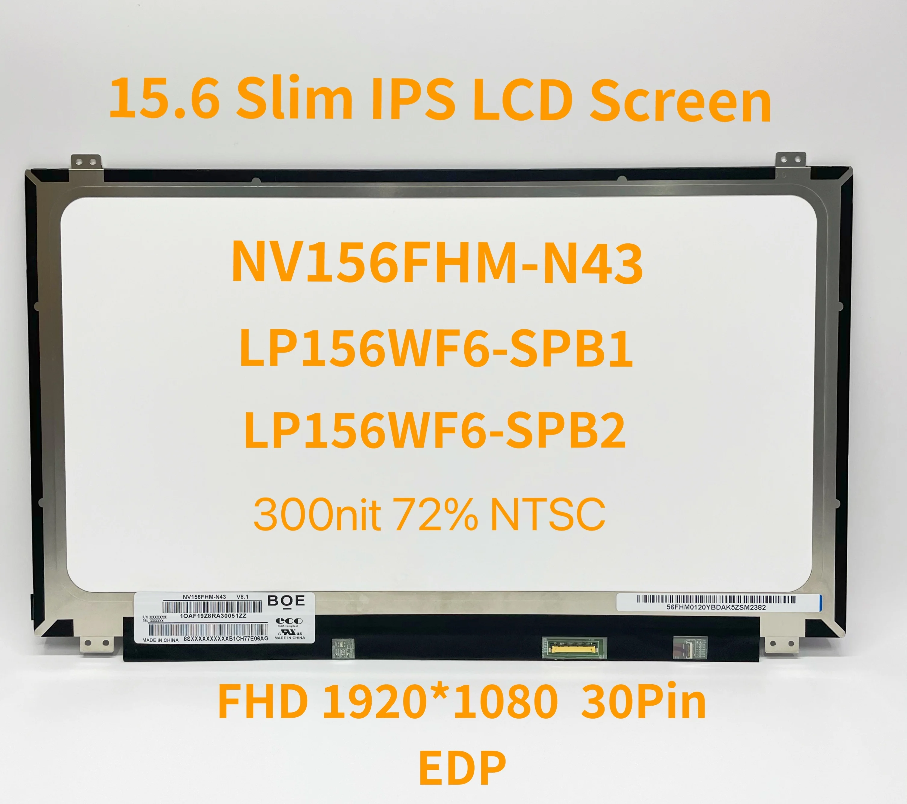 15.6&quot IPS Laptop LCD Screen LP156WF6-SPB1 Fit LP156WF6 SPB2 SPB5 NV156FHM-N43 72% NTSC Matte LED Display FHD1920x1080 30pin eDP |