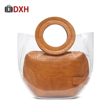 

2019 Summer Bags For Women Composite Transparent Handbags Fashion Candy BeachTote Top-handle Luxury Beach Travel Clear PVC Bag