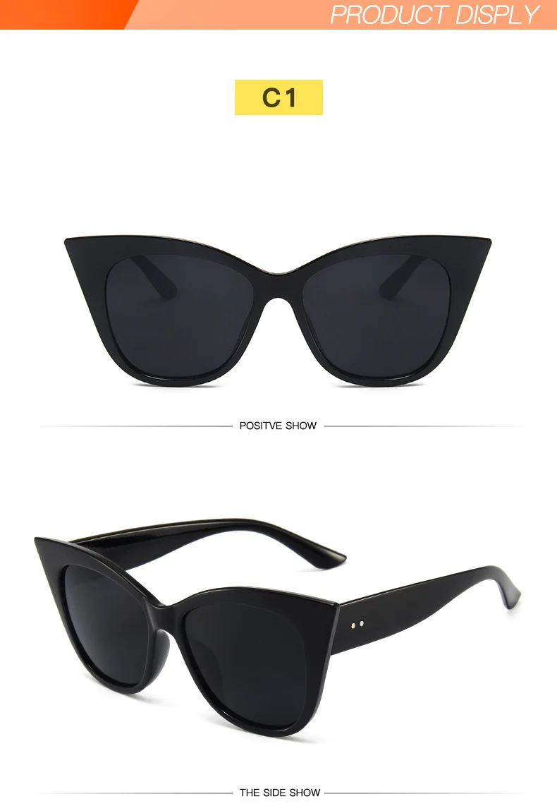 2022 New Oversized Cat Eye Sunglasses Women Gradient White Black Elegant Ladies Retro Rivet Design Eyewear Gafas De Sol UV400 black sunglasses women