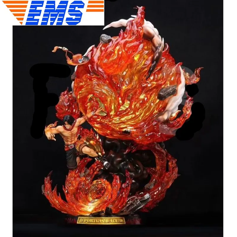 

25" One Piece Statue Whitebeard Pirates Bust Portgas D. Ace Full-Length Portrait With LED Light GK Action Figure Toy 63CM V37