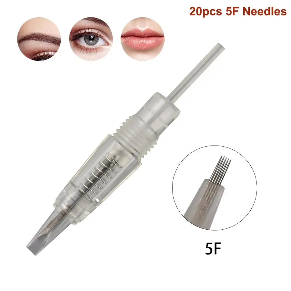20pcs 5F Needles Перезаряжаемая Перманентная тату машинка для макияжа Омбре пудра бровей Татуировка ручка микроблейдинг подводка для глаз губ затенение принадлежности - Цвет: 20pcs 5F Needles