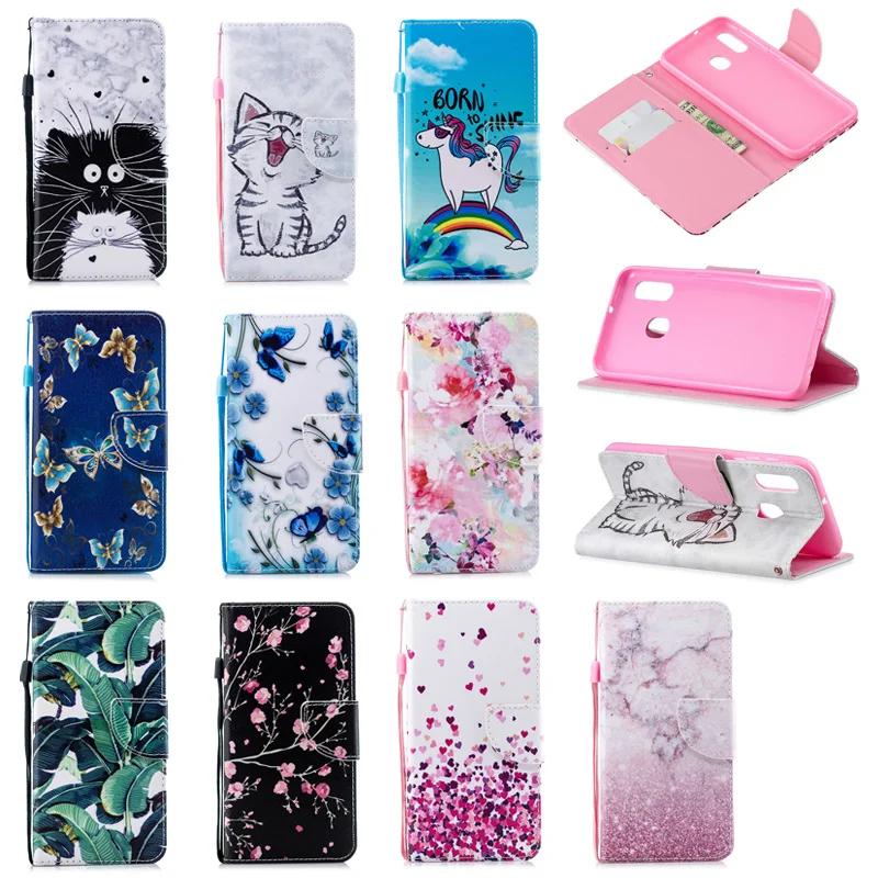 

Cute Unicorn Cat Butterfly Flip Wallet Case on For Coque Samsung A10 A10E A20 A20E A30 A40 A50 A60 A70 A80 M10 M20 M30 M40 Case