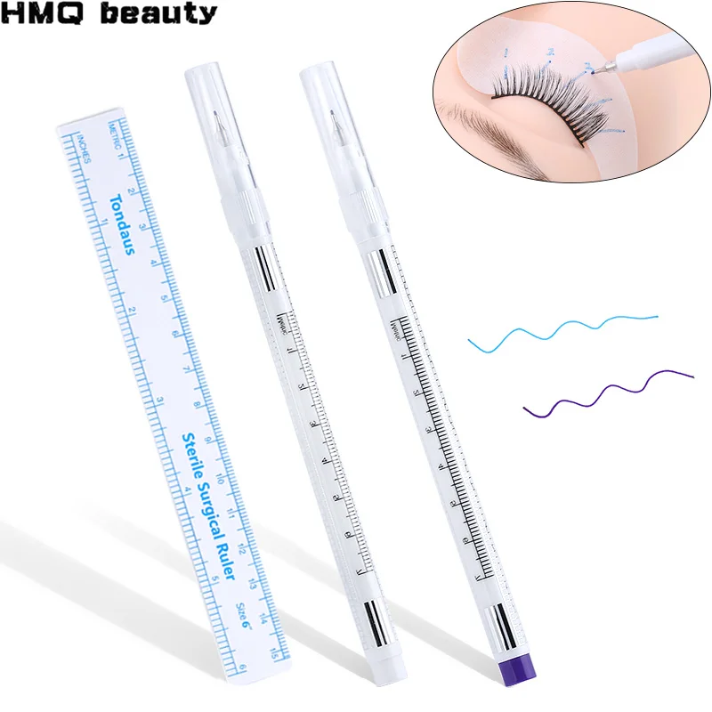 Skin Marker Pen Sterile Beauty Eyelash Extension Fixed Point Marker pen Skin Positioning Marker for tattoo Eyelash grafting tool tebori tattoo accesories 1pcs surgical skin marker eyebrow pen tattoo with measuring ruler microblading positioning tool