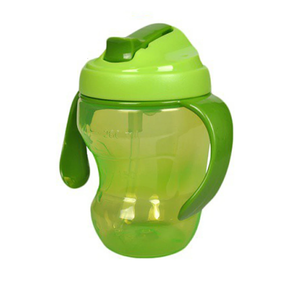 Green Обучающая чашка для кормления, детская чашка, 3 цвета, 260 мл, бутылочка для кормления детей, портативная бутылочка - Цвет: Green