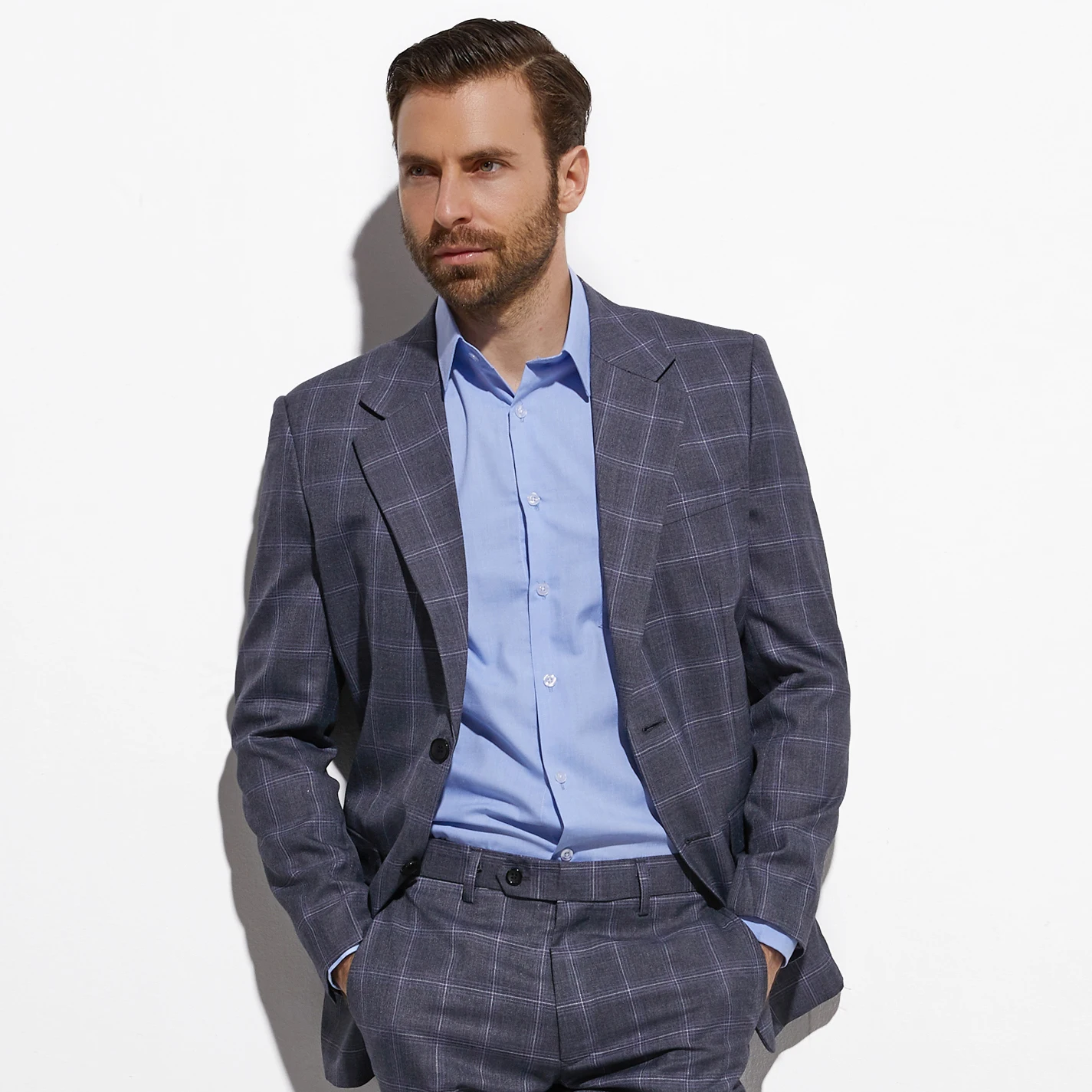 

2020 Wardrobe Essentials Slim Fit Grey Windowpane Suit Tailor Made Gray Windowpane Check Suits For Men,Elegant Business Suit