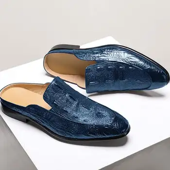 

Soft Bottom Men's Crocodile Leather Slippers Brogue Shoes Spring Vintage Classic Male Casual F196