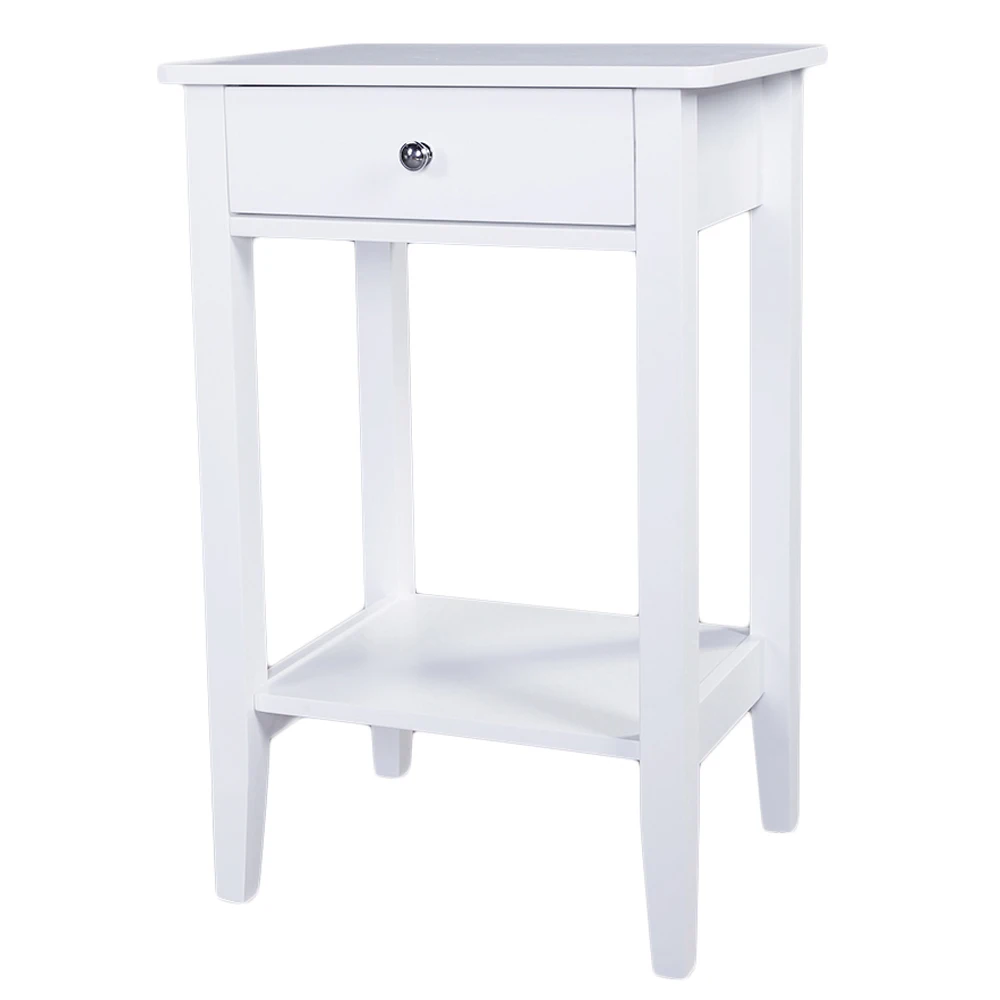 

Two-layer Bedside Table Coffee Table European Minimalist Style Bedside Cabinet with Drawer White