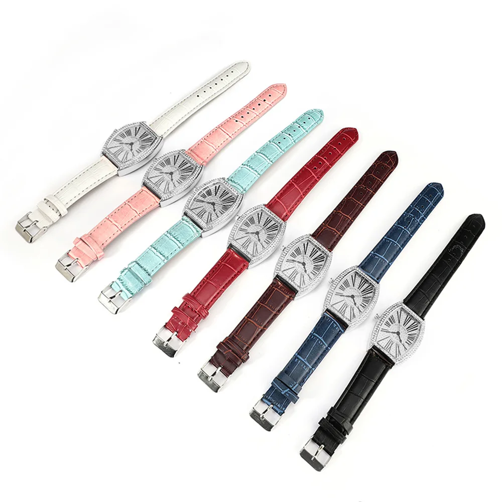 

Modiya New Style Hot Sales Diamond Set Barrel Watch Fashionable Watch Women's Online Celebrity Style Leather Strap Watch