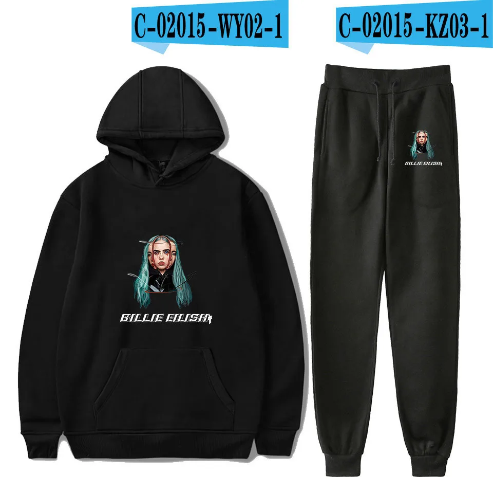 Новинка Billie Eilish, модный свитер с капюшоном и длинными рукавами, 2 шт., Billie Eilish, Женский/мужской спортивный костюм, толстовки, штаны, Модный повседневный - Цвет: As Picture