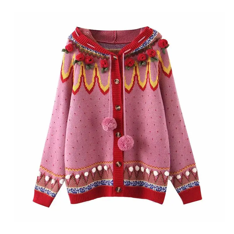 Винтажный женский свитер, вязаный кардиган, зима, Рождественский свитер, корейский стиль, женский розовый свитер, уличная одежда - Цвет: pink sweater